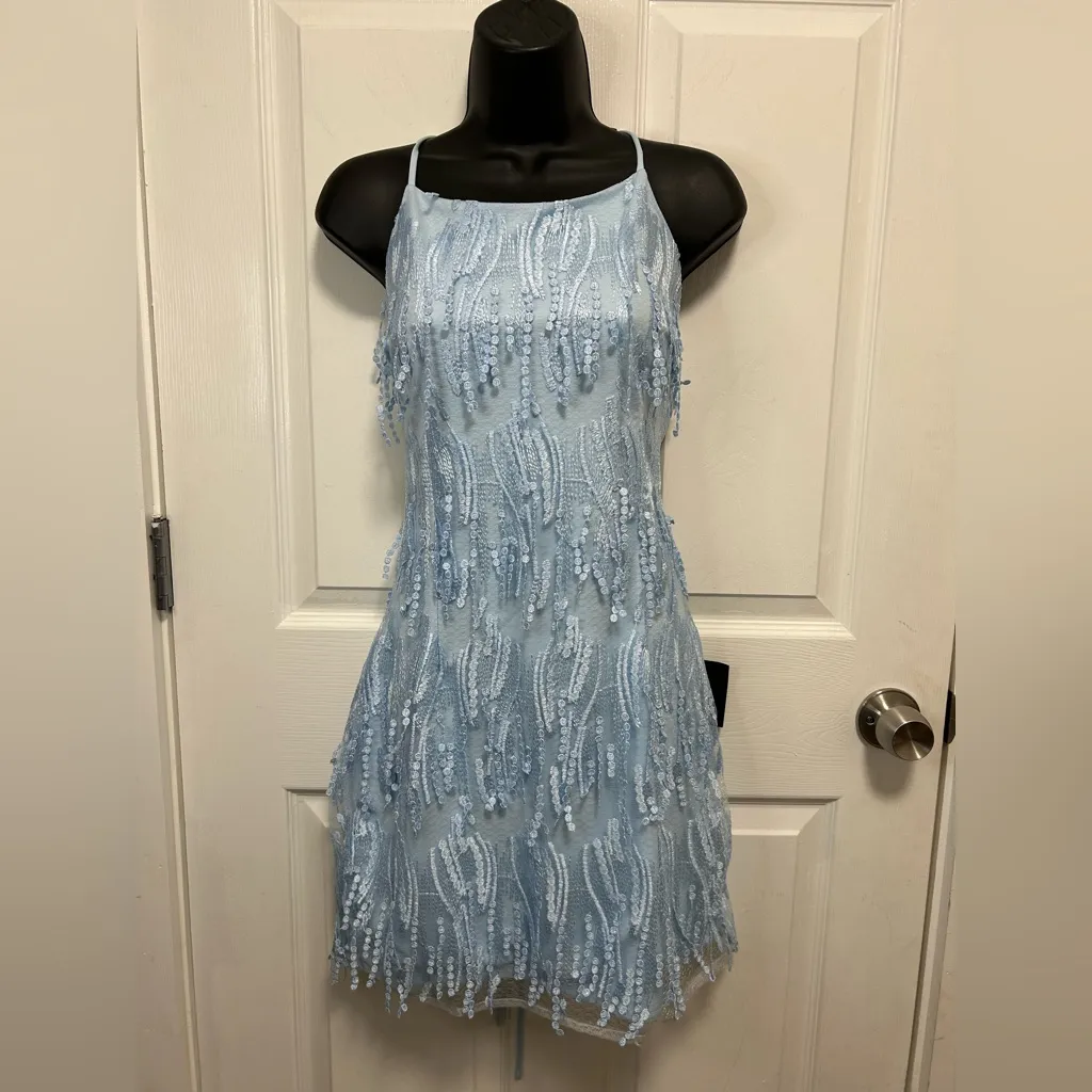 Lulu's Light Blue Fringe Mini Dress - Image 2