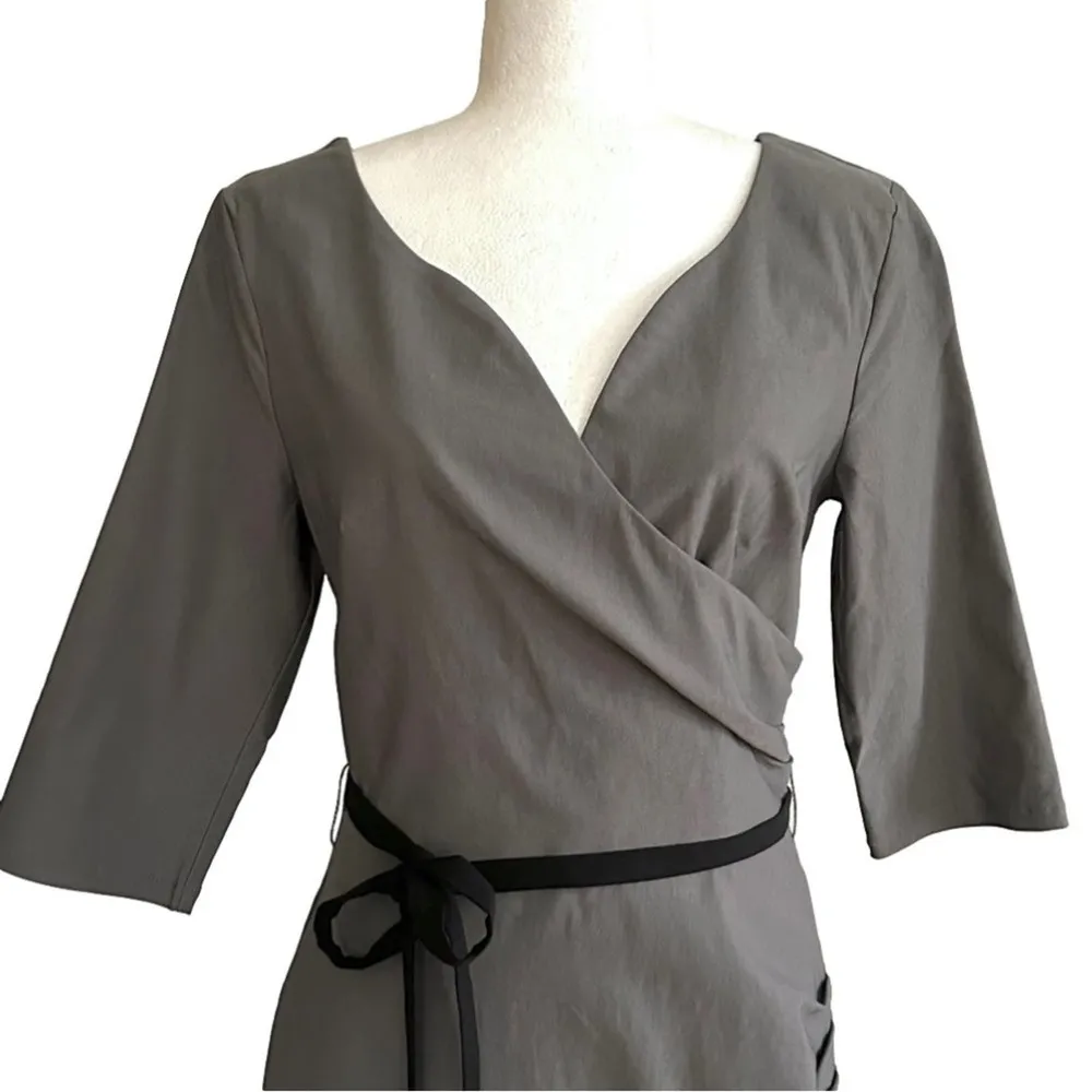 MUXXM Dress Gray Stretch Faux Wrap V - Image 3