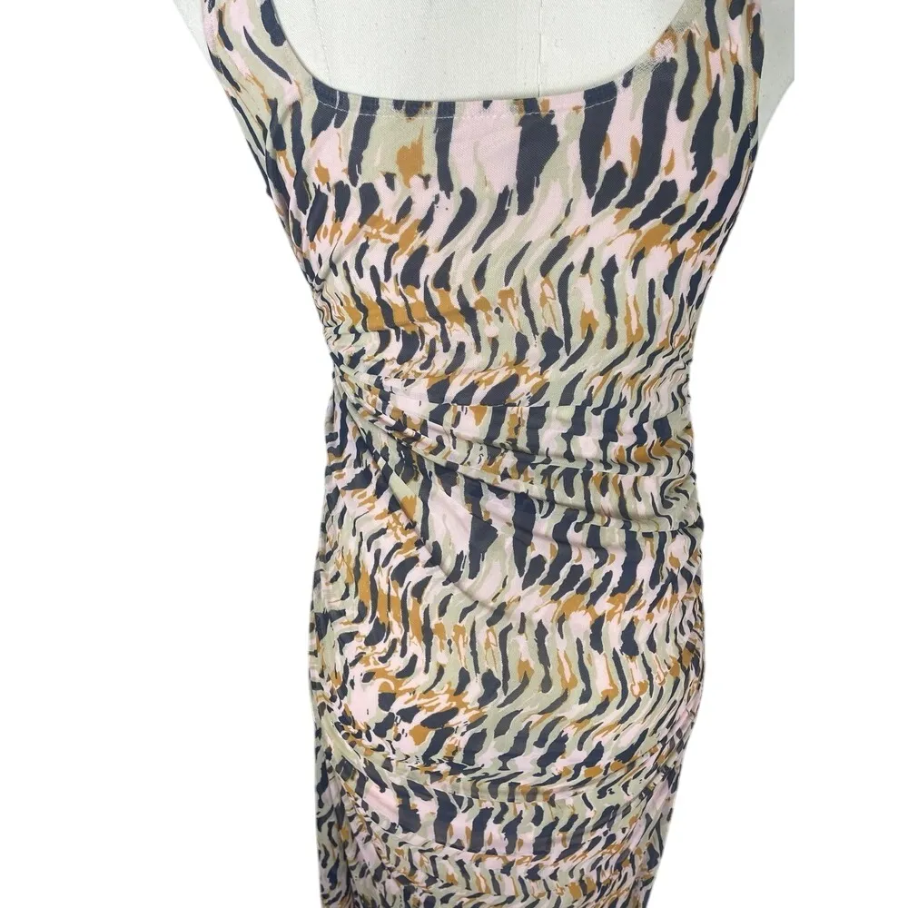House of Harlow 1960 Abstract Print‎ Ruched Midi Dress Women's Size M Pink Size M - Image 6