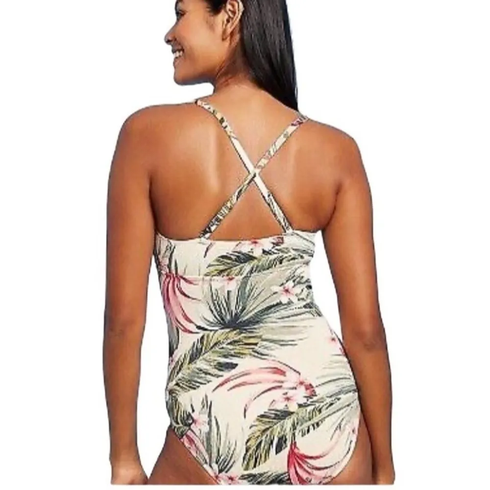 Kona Sol™ Pique Bandeau High Coverage One Piece Swimsuit Tropical Size Small - Image 2