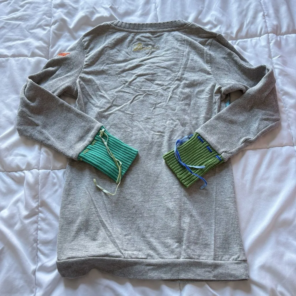 Vintage 90s Y2K Womens Size Small Gray Long Sleeve Blouse V Neck Hippie Boho - Image 10