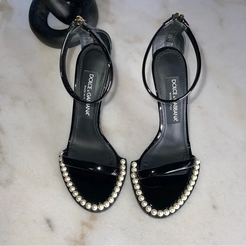 Dolce & Gabbana Patent Leather Sandals with Pearls in Black - Image 8