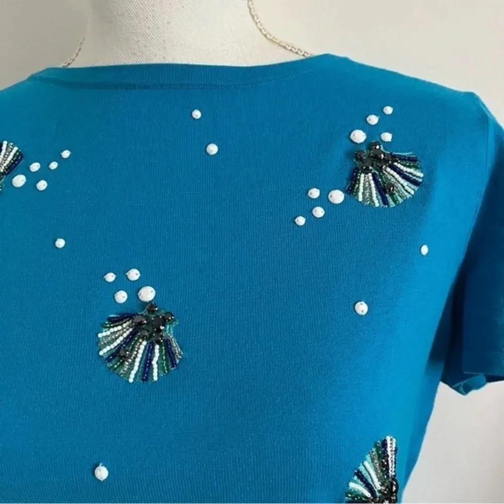 Talbots • BLUE SPARKLE SEA SHELL CAP-SLEEVE SWEATER - Image 2