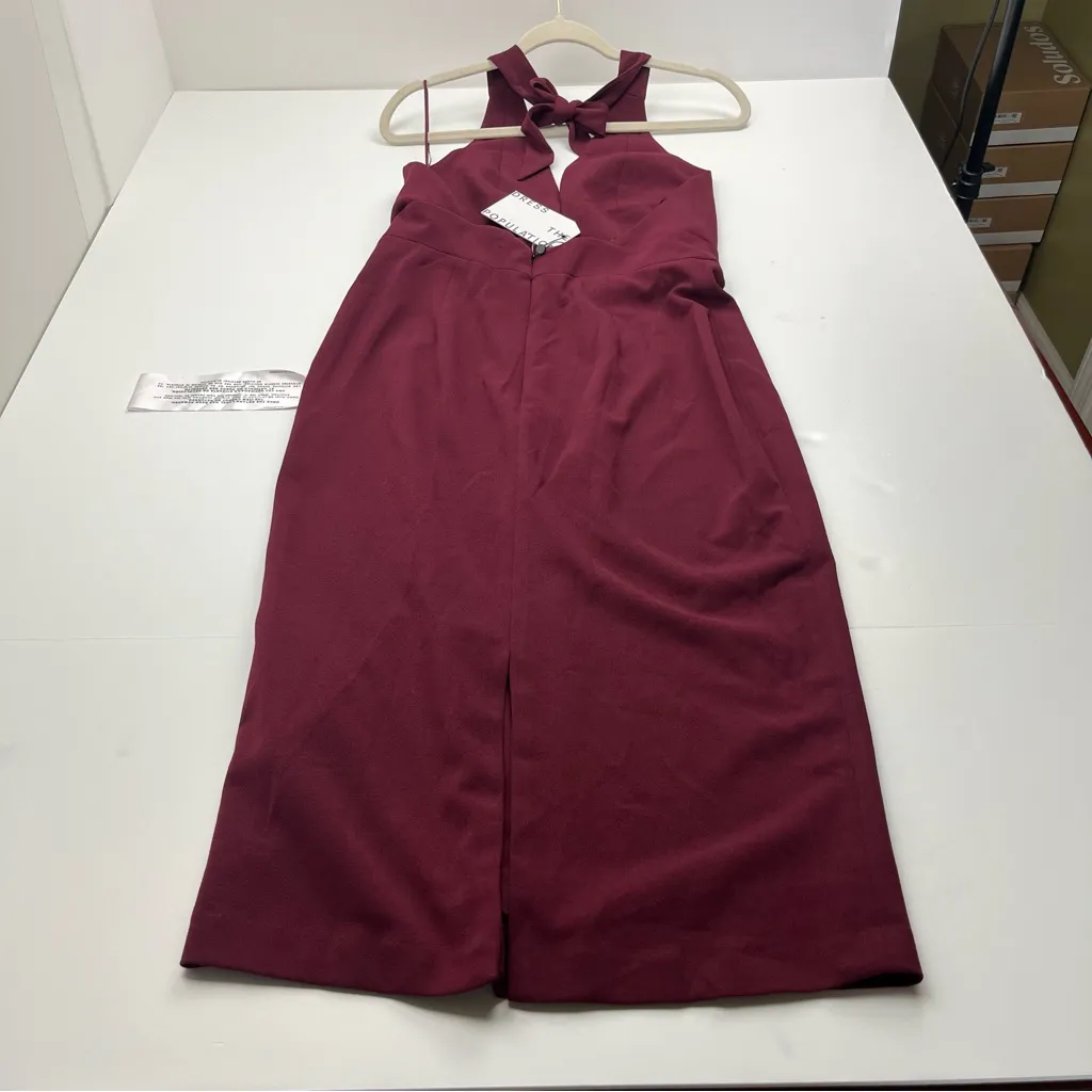 Dress the‎ Population Vanessa Burgundy Womens Size Medium Halter Midi Dress NEW - Image 14