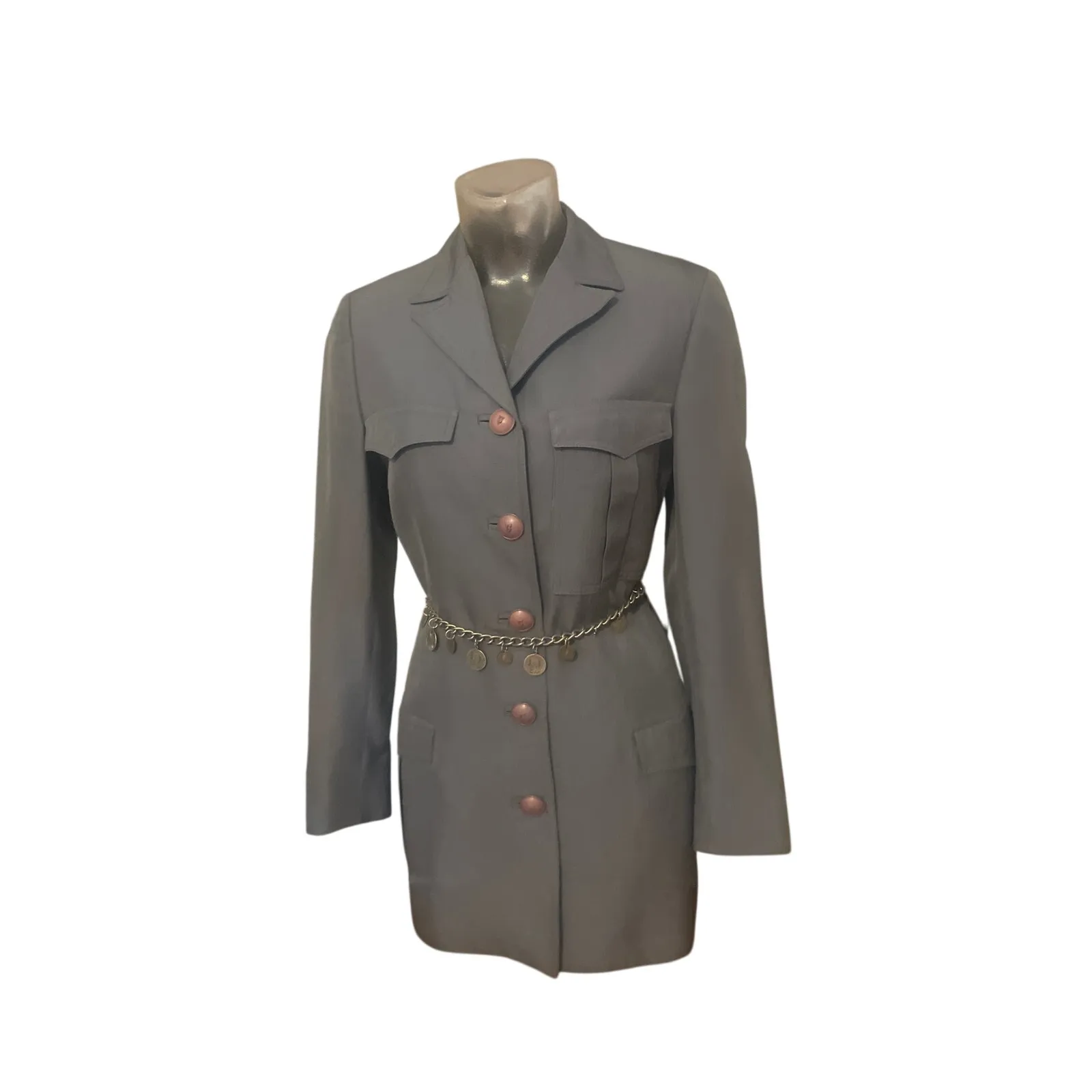 VERSACE Couture Gray Fitted Military Jacket Dress Length Size 4 - Image 16