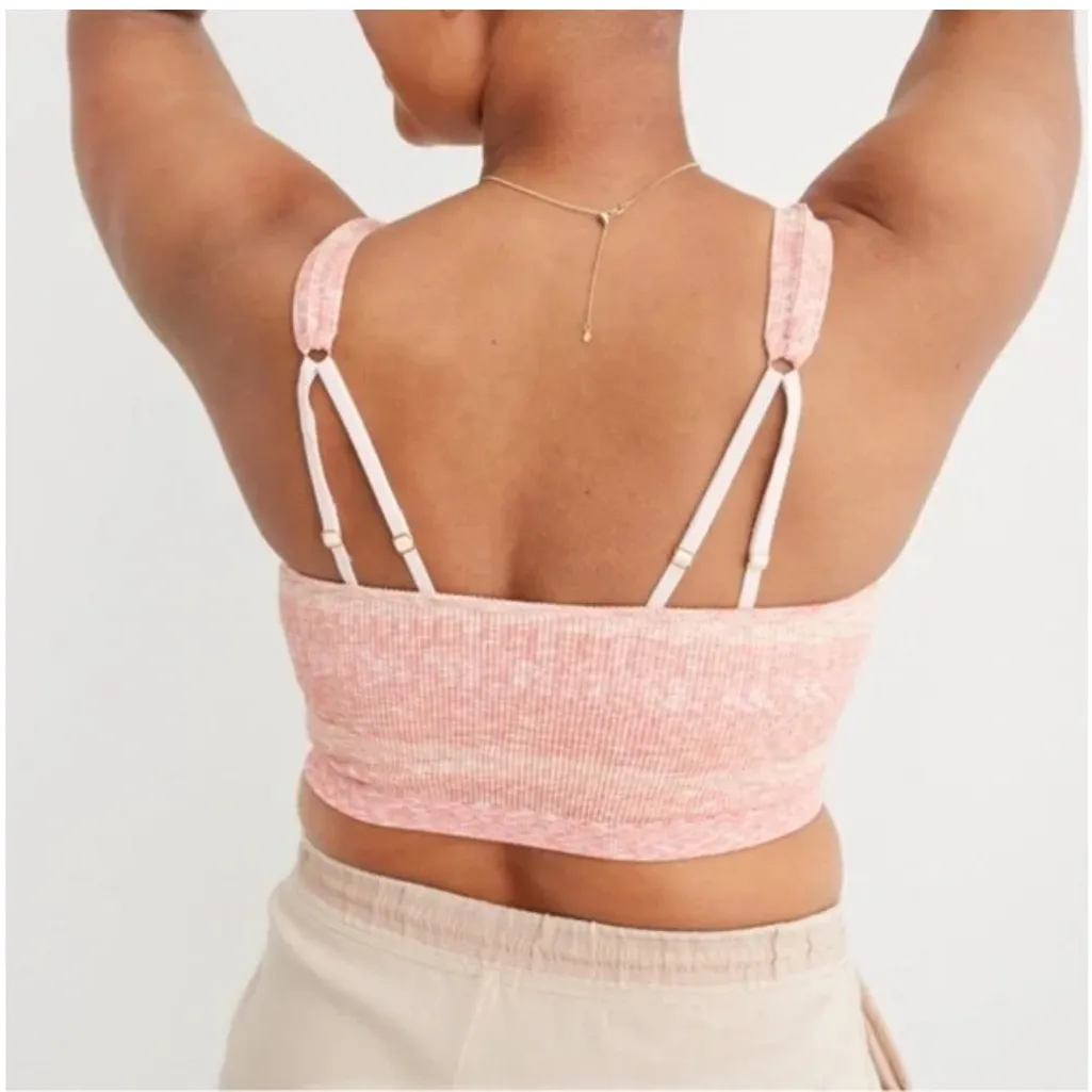 AERIE Seamless Gold Ring Longline Ribbed Bralette Bra in Coral Pink NWT - Image 2