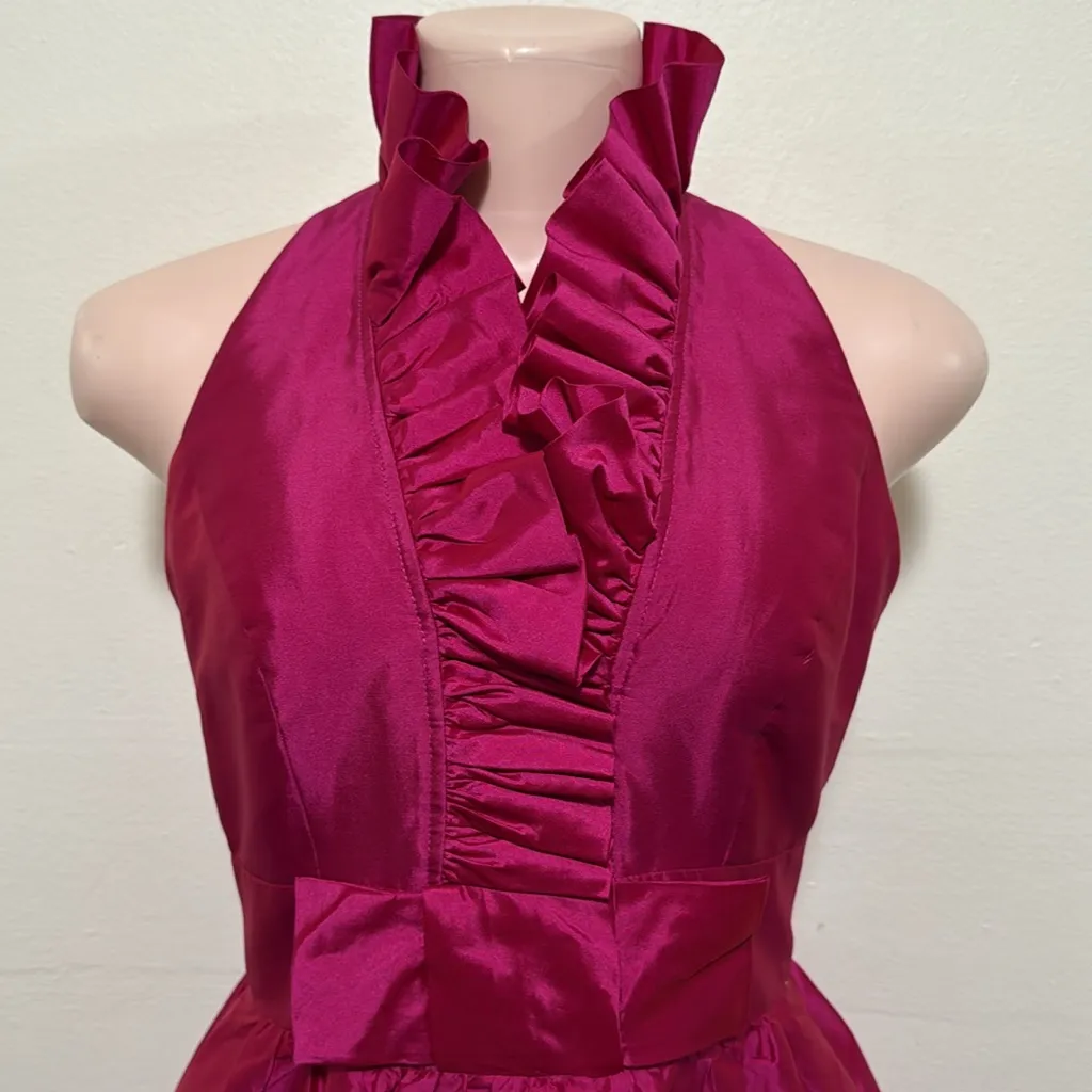 Alfred Sung Women size 2 Dress Midi Halter Pink cerise Fit Flare homecoming wedd - Image 2