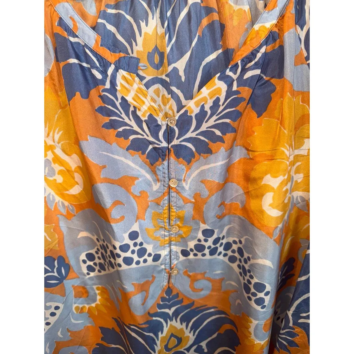J. Crew womens Small blouse, v-neck, blue and orange print - Image 3