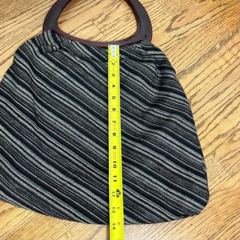 Vintage Knit Tote Bag Open Top Resin Plastic Handles BOHO Whimsigoth Brown - Image 7