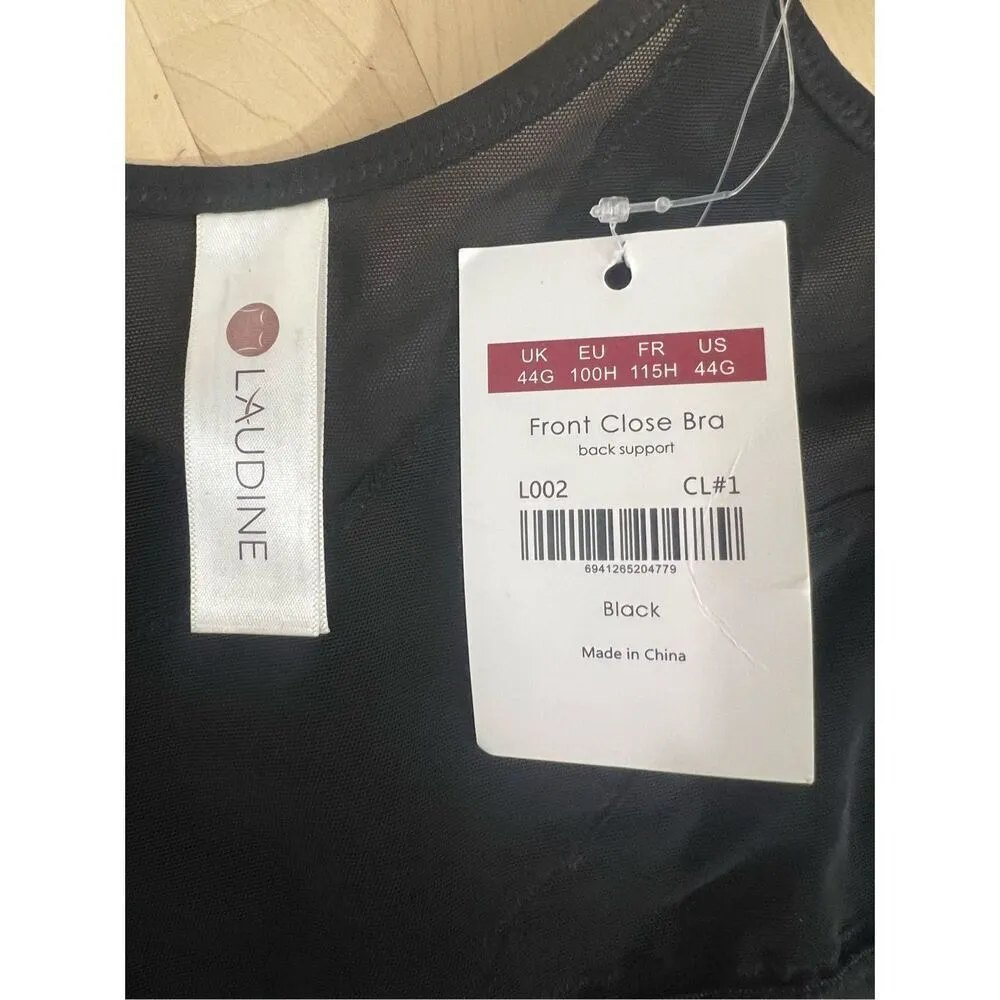 Laudine Hook Eye Front Close Wireless Bra Plus Size 44G Black Back Support - Image 11