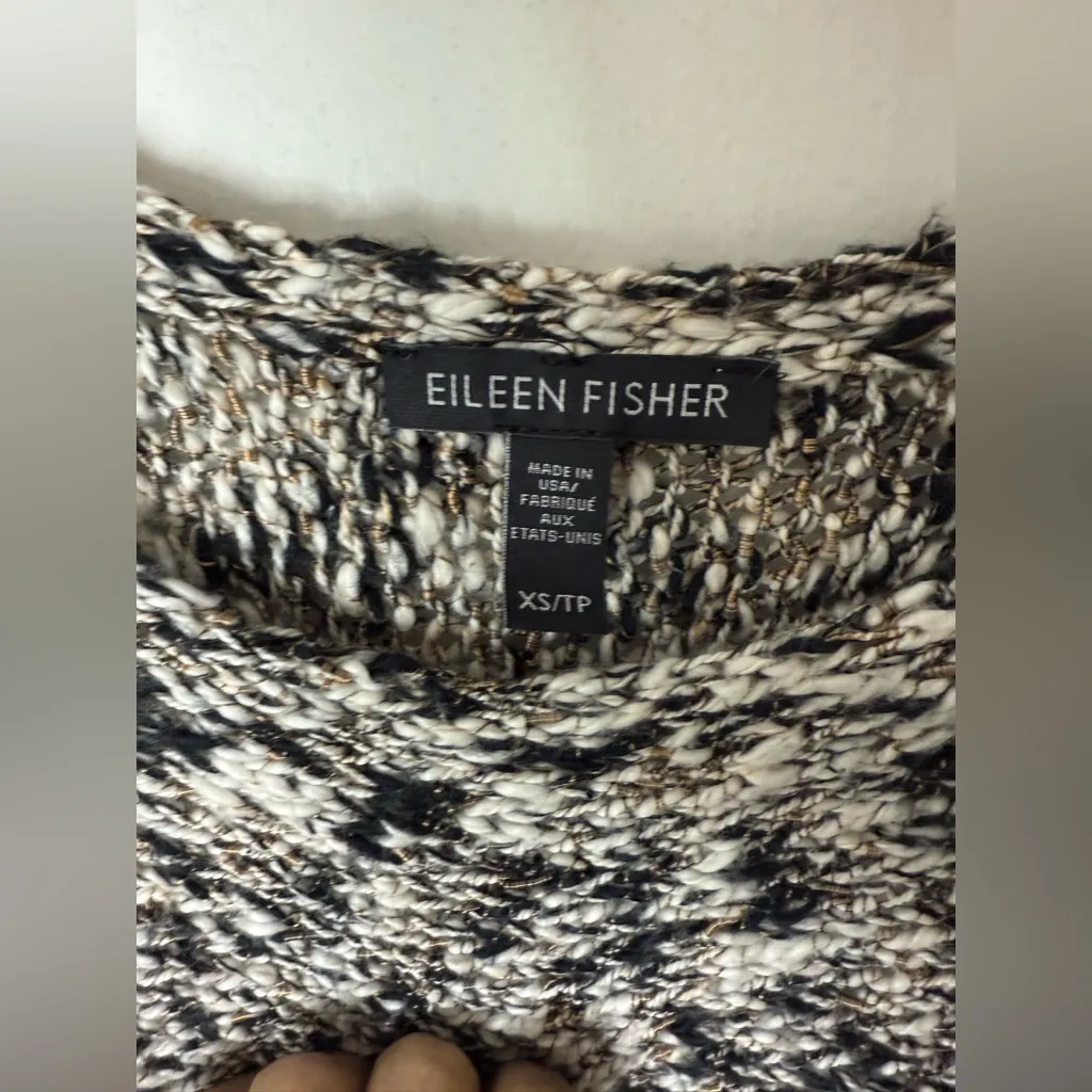 Eileen Fisher black Bronze and  cream marled pop over knit sweater. XS - Image 3