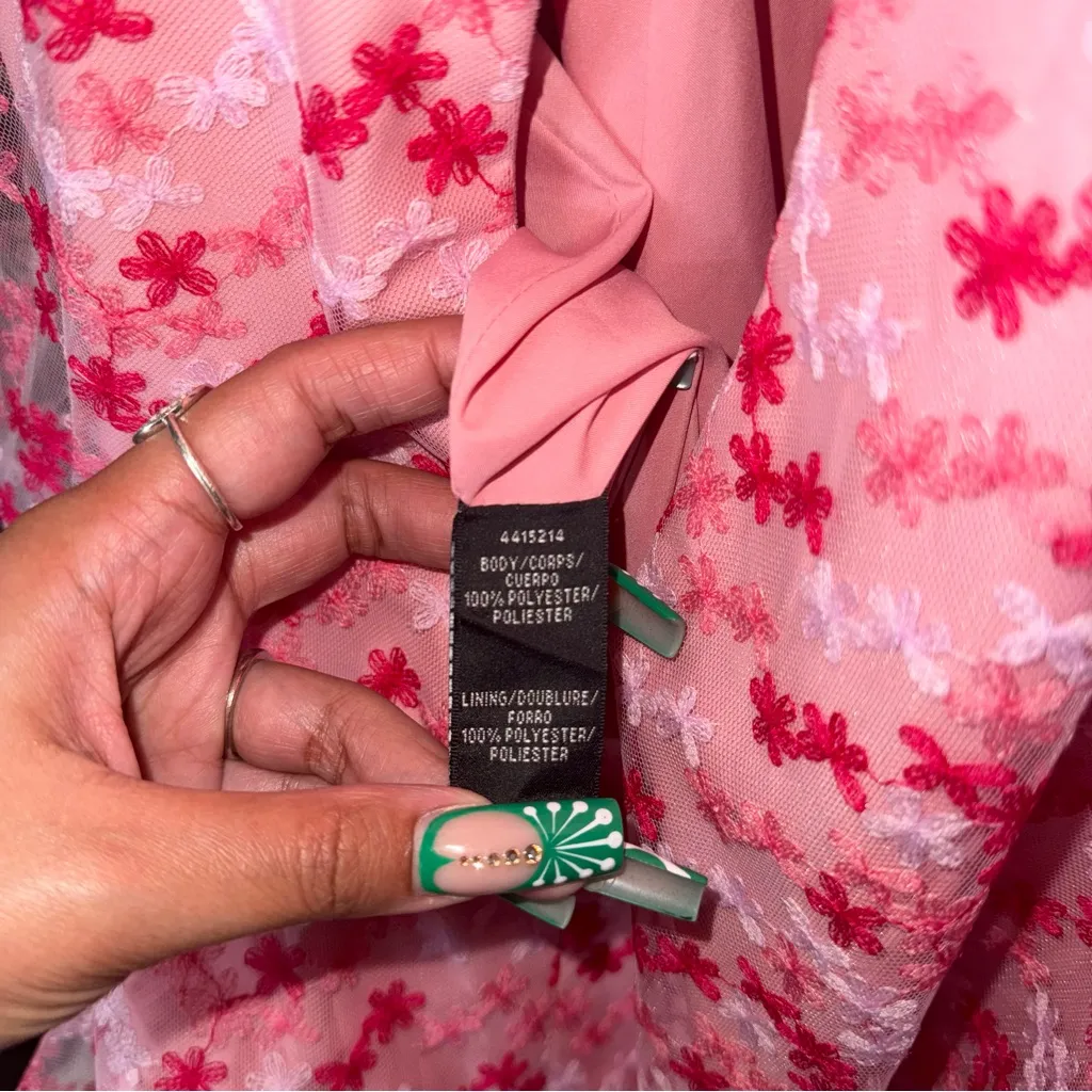 ML Monique Lhuillier Gathered Embroidered Tulle Mini Dress Pink Floral Fit Flare - Image 15