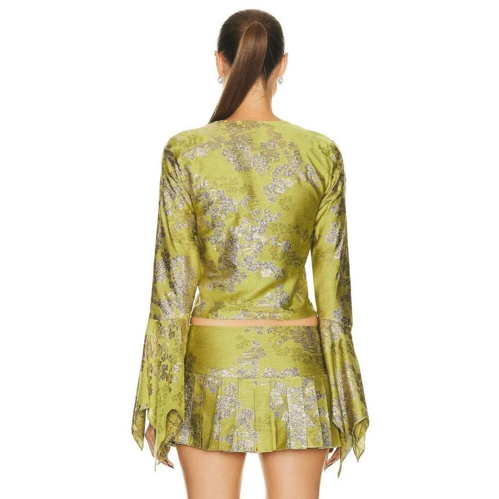 SIEDRES Petra Top in Green 38 4 New Womens Tie Cut out Blouse long sleeve Size undefined - Image 2