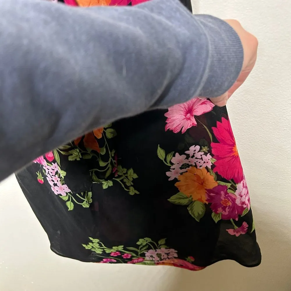 Vintage black floral lingerie négligée slip dress medium - Image 5