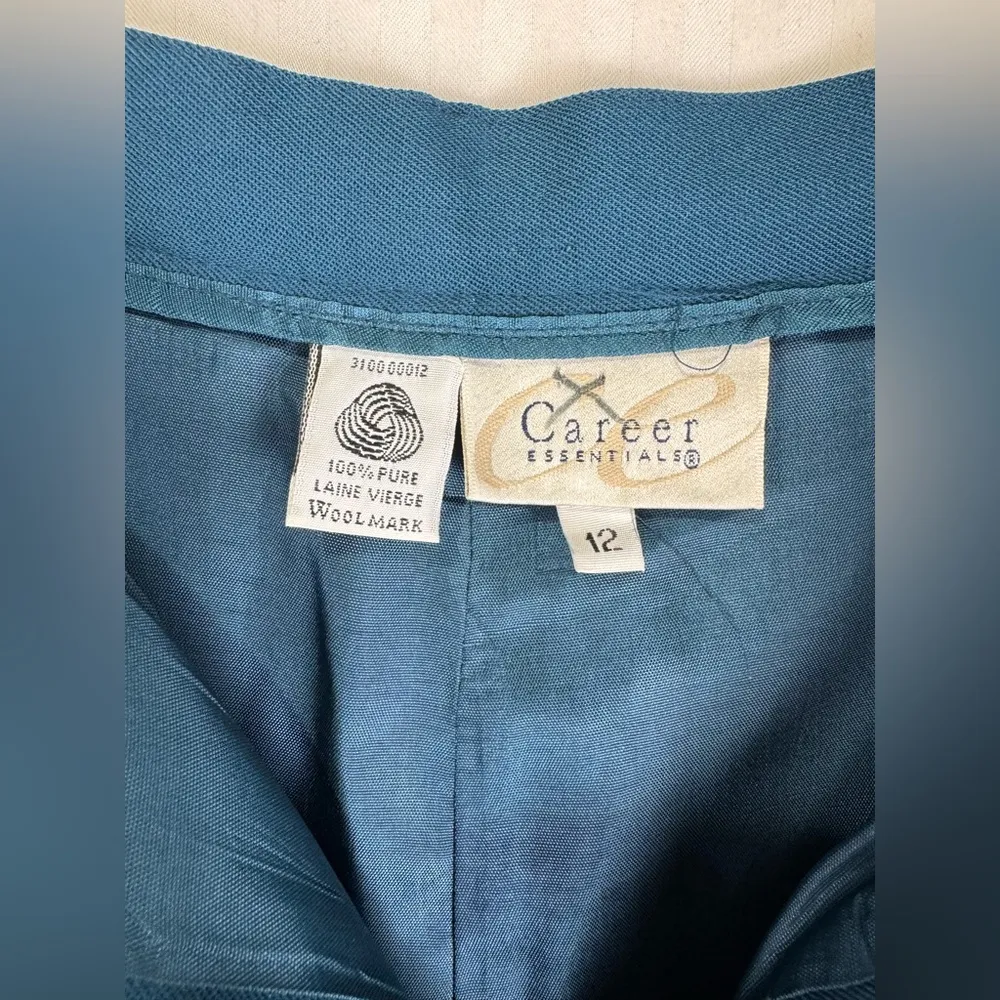 Career Essentials Teal Blue Wool Trousers Vintage Office Wear Women’s Size 12 - Image 3