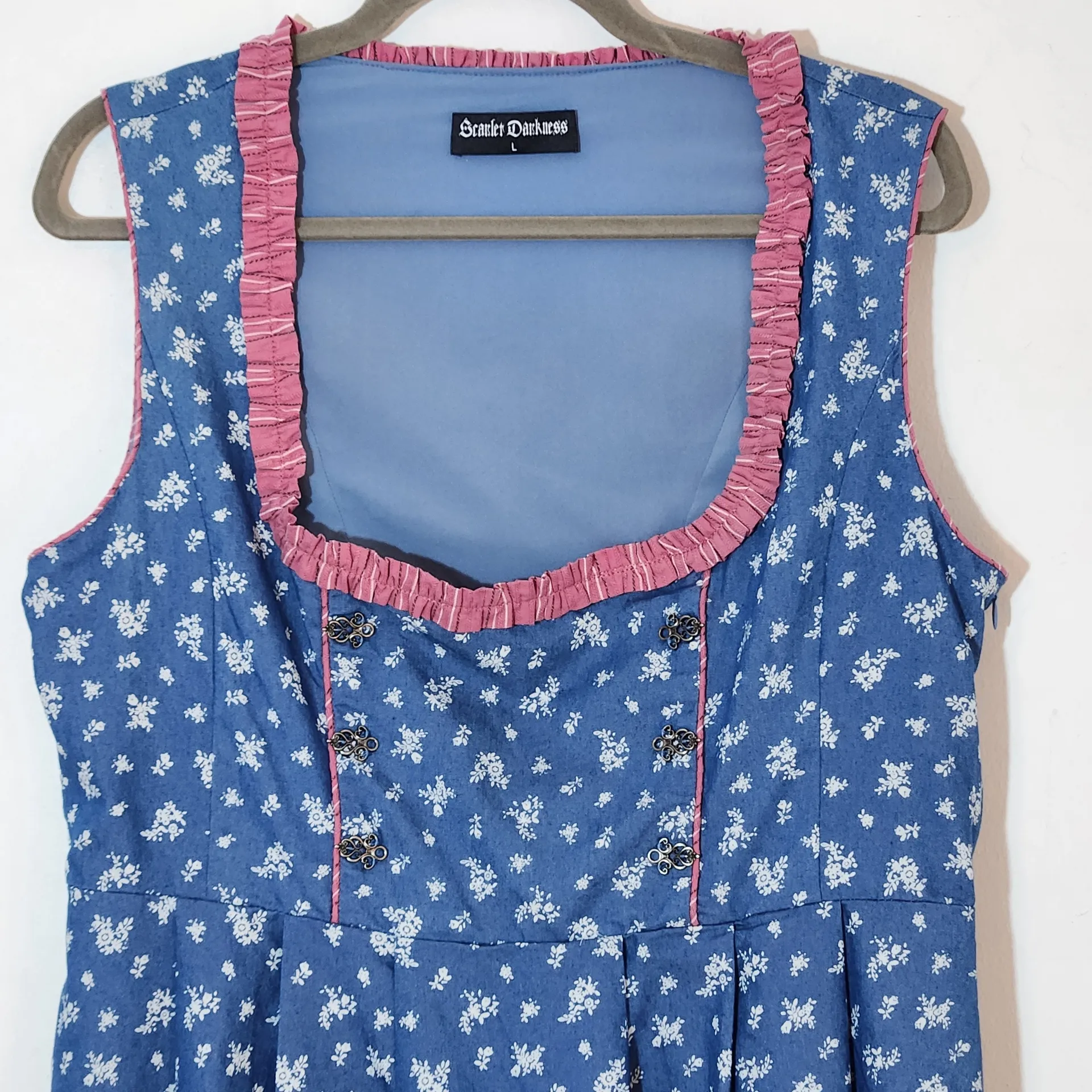 Scarlet Darkness Blue Dress with Pink Ruffle Trim Size L Size L - Image 3