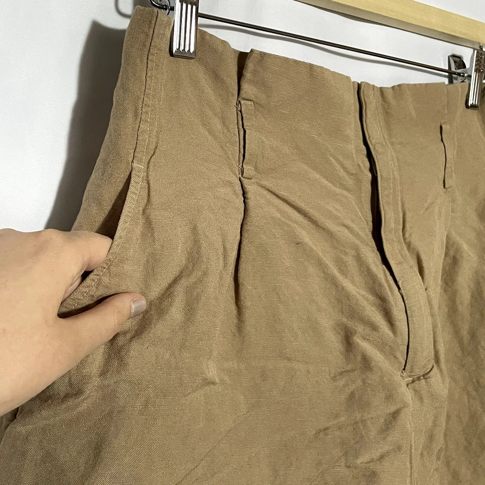 a new day linen blend women's size 12 khaki high waisted shorts summer pockets - Image 2