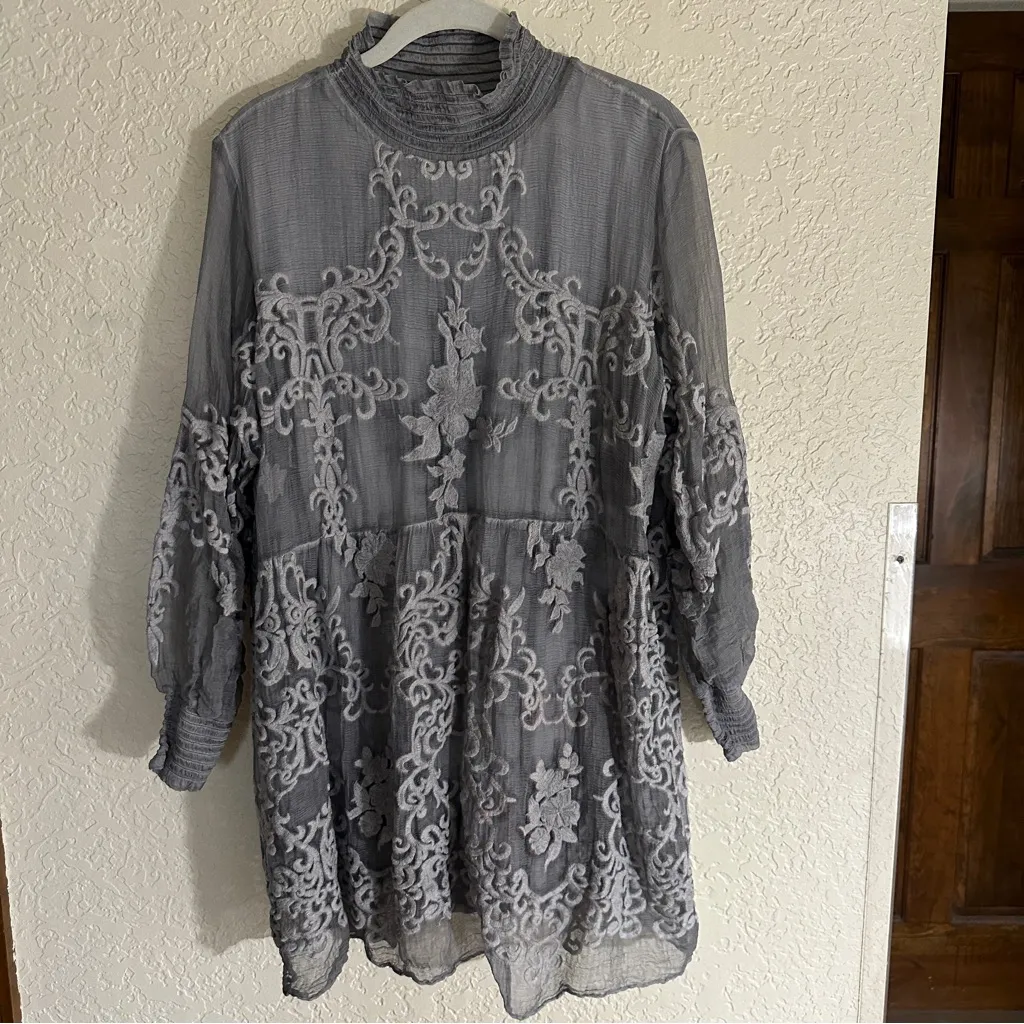 Soft Surroundings 100% Silk Embroidered Lace Chiffon‎ Tunic Shirt Top Large - Image 5