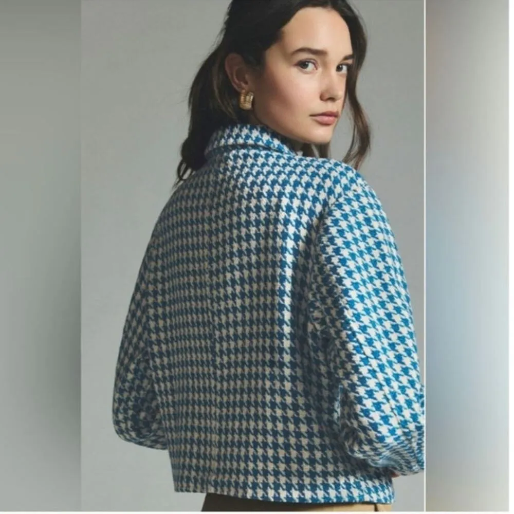 Dolan Anthropologie Coastline Size Large Blue White Houndstooth Cropped Jacket - Image 5