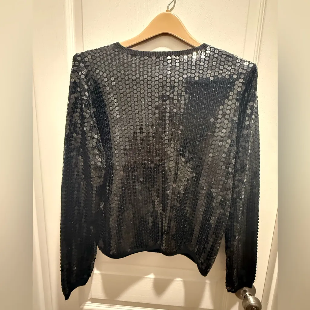 Anne Klein Black Sequin Button-Up Sweater size M - Image 4