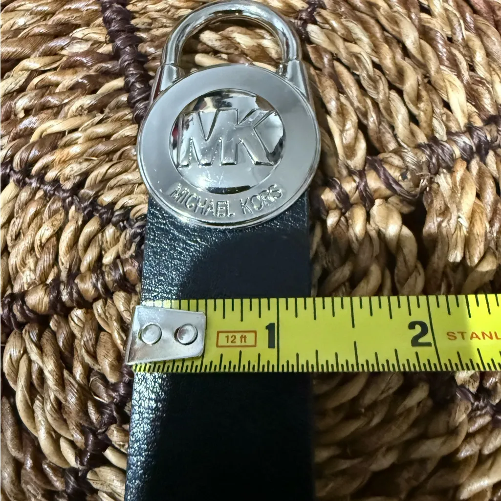 Michael Kors Black Leather Belt Silver Clasp 39” L‎ - Image 7