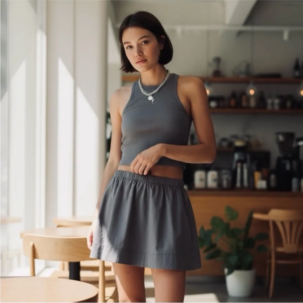 New Set! FREE PEOPLE free-est MILANI Skirt Sleeveless Top Size LARGE Gray - Image 4