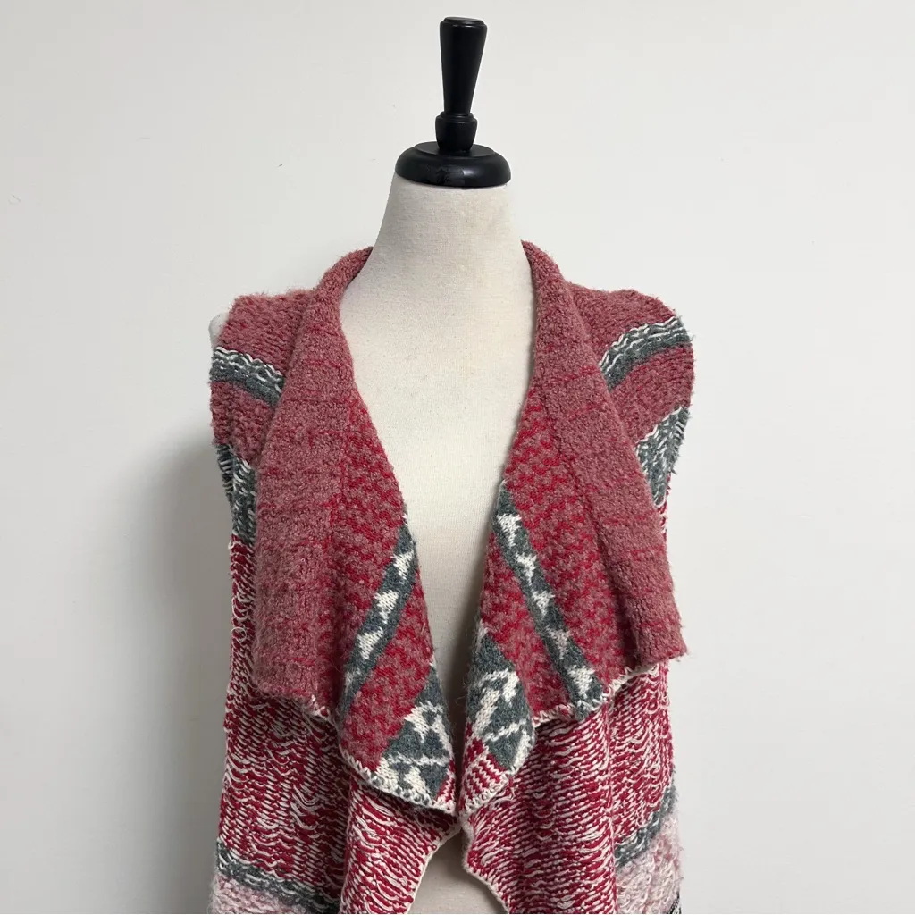 Anthropologie Sleeping On Snow Red Ivory Quillins Jacquard Open Vest Duster M/LP Size undefined - Image 2