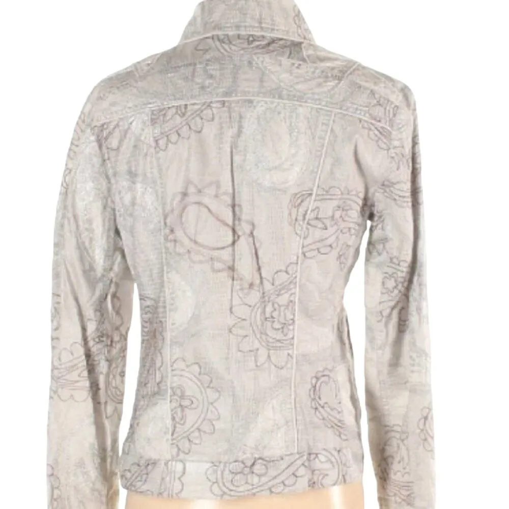 Chicos Paisley Cotton Silver Button Blazer Shiny 0 Small Medium Career - Image 9