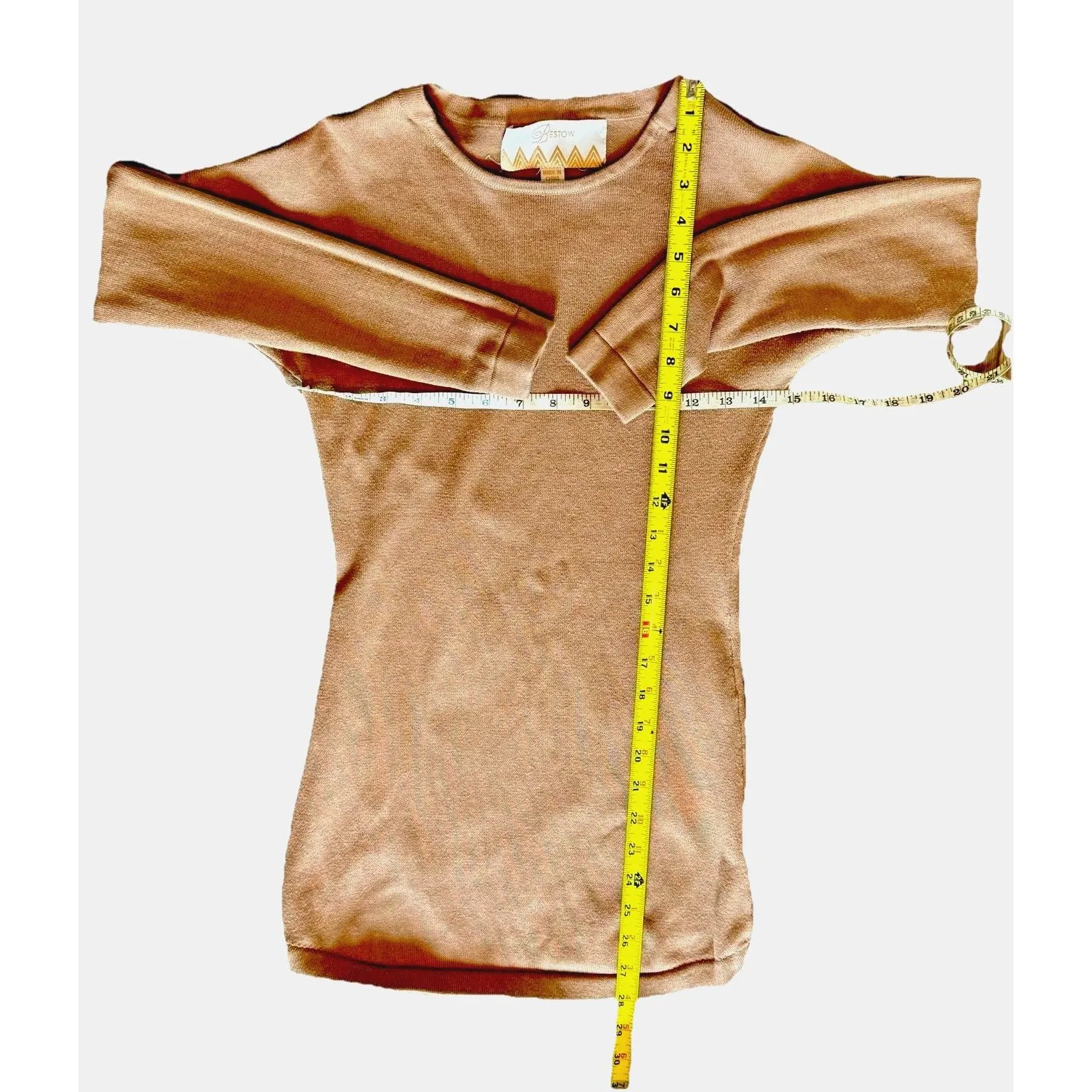 Bestow Women’s Crew Neck Sweater Mini Dress Brown Size Small Cameo Cozy Tan - Image 3