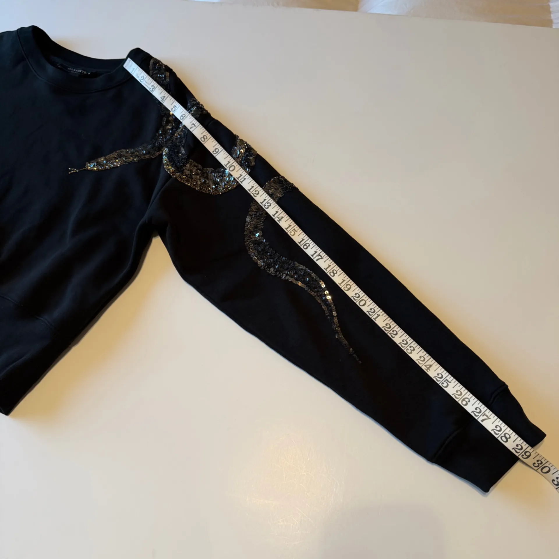 ALLSAINTS Tempest Separo Sweatshirt snake sequinns at sleeve, black, size S - Image 6