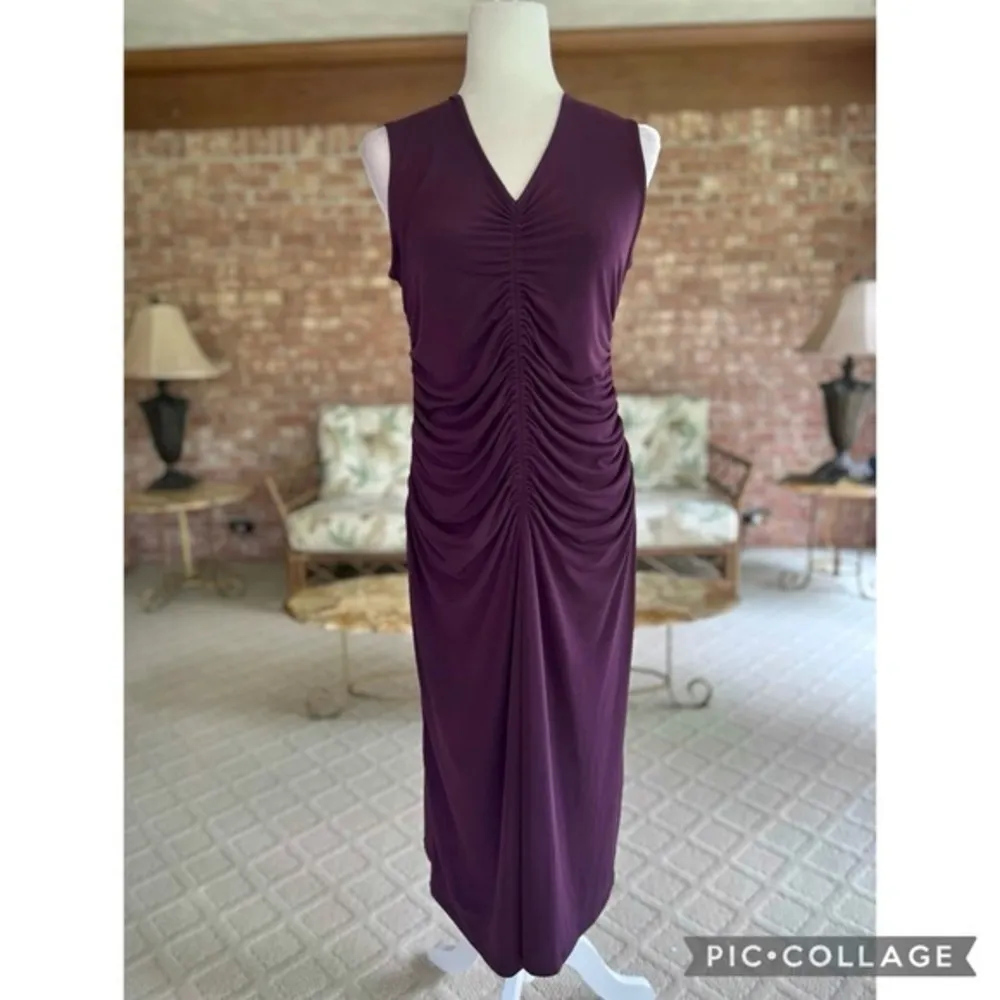 NEW Calvin Klein Dress Purple Ruched Jersey Knit Midi Small Wedding Party Brunch - Image 2