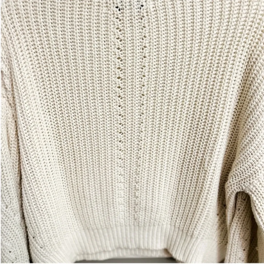 La Ligne Ivory Cream Cable Knit Balloon Sleeve Crew Neck Sweater Extra Small Size XS - Image 11
