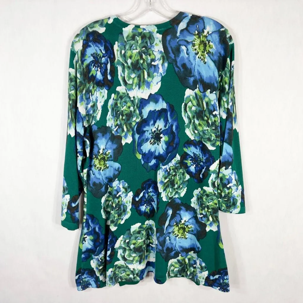Isaac Mizrahi Live Large‎ Cardigan Sweater Green Blue Floral Knit NWOT 1586 - Image 2