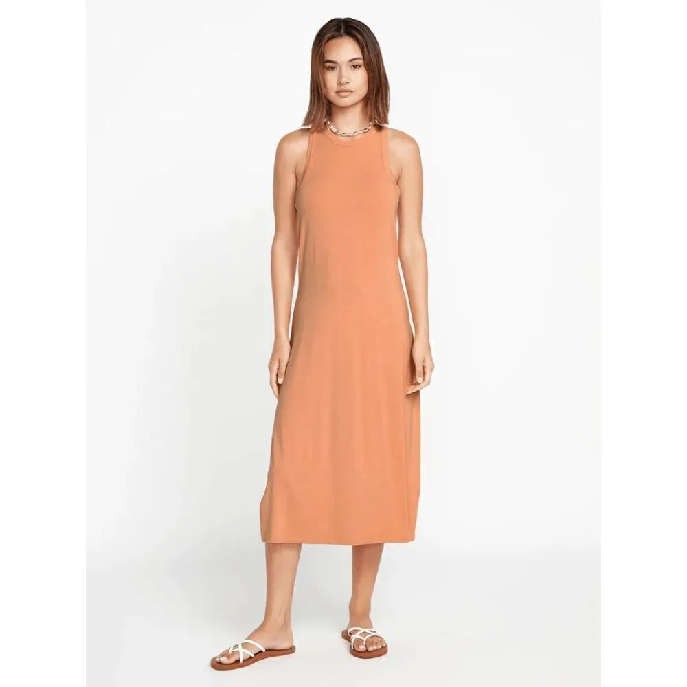 Volcom Stonelight Clay Peach Orangey Racerback Midi Maxi Dress XL - Image 6