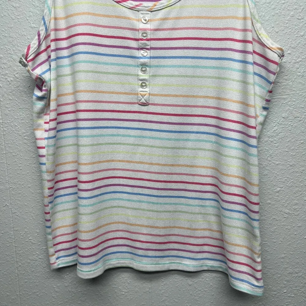 KIKIT Multicolor 80s Retro Chic Coquette Soft Girl Henley Tank Top Women's Large White - Image 4