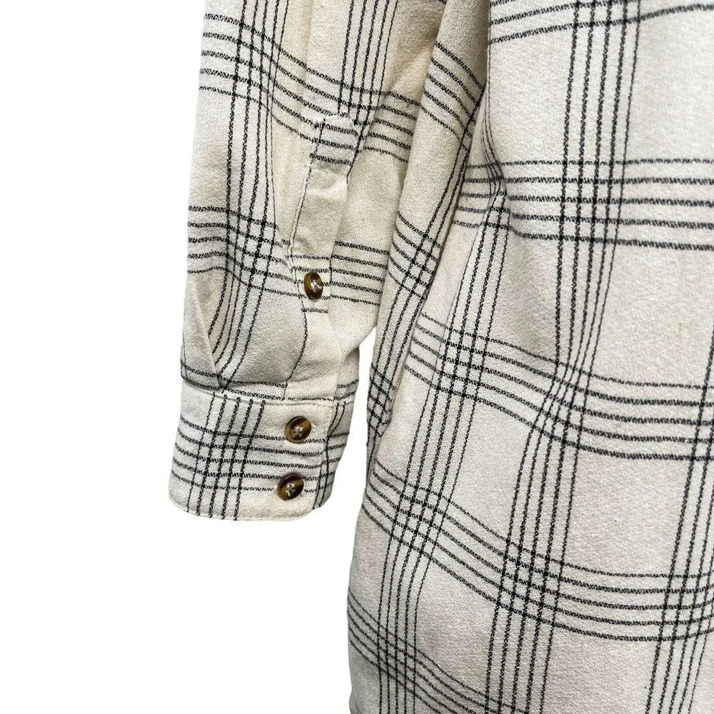 Entro Oversized Plaid Print Long Sleeve Shirt Dress Button Front Chest Pocket - Image 91