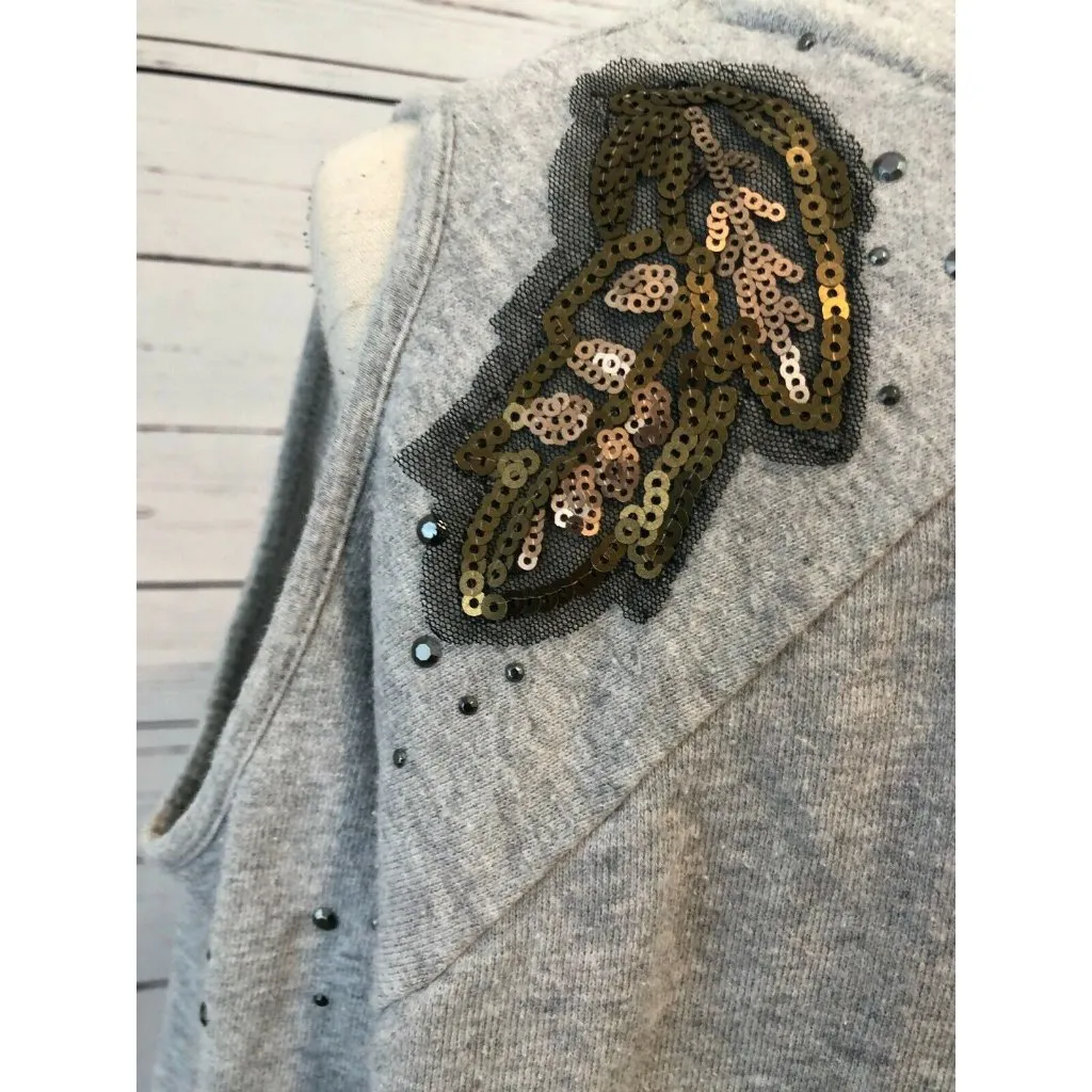 Shyanne Medium Country Pullover Sweatshirt Shirt cold‎ shoulder Sequins Gray - Image 2
