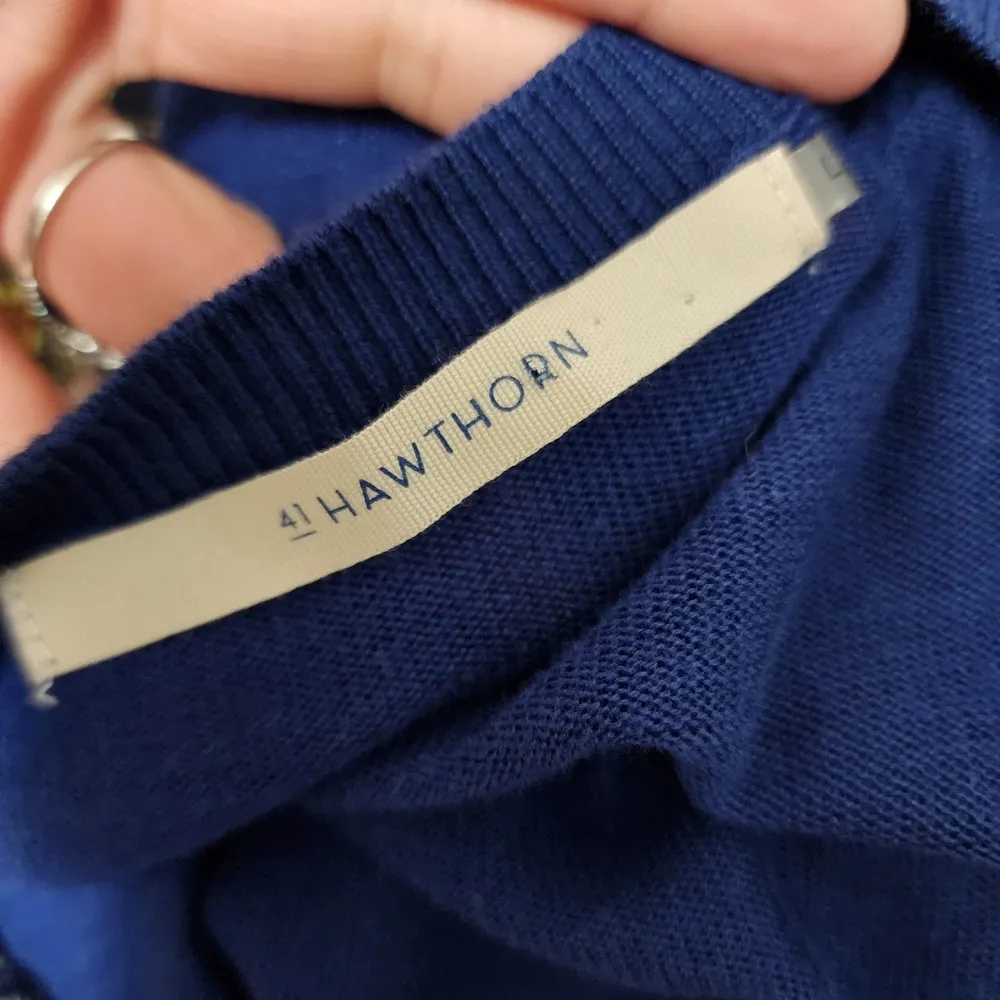 41 Hawthorn Zappos blue printed mixed media sweater size large - Image 7