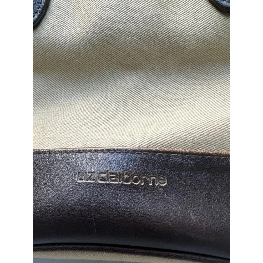 Liz Claiborne Hand Bag Crossbody Faux Leather Trim Khaki Brown 3 Sections - Image 2