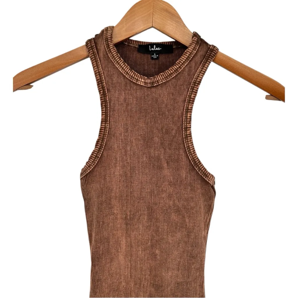 Lulu’s Brown Mineral Wash Bodycon Ribbed Dress size Small - Image 2