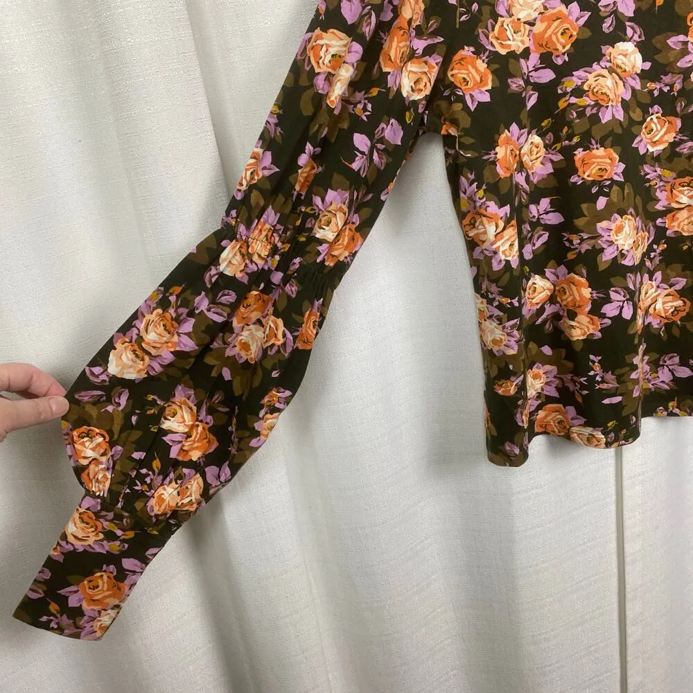 Anthropologie Brown Orange&Purple Floral Puff Sleeve Blouse Sz.S - Image 8