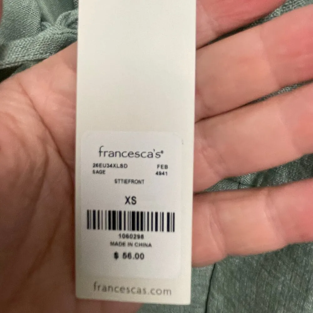 Francesca's NEW Sage Green Dress Size XS Tie Front Ruffle Hem Sundress - Image 4