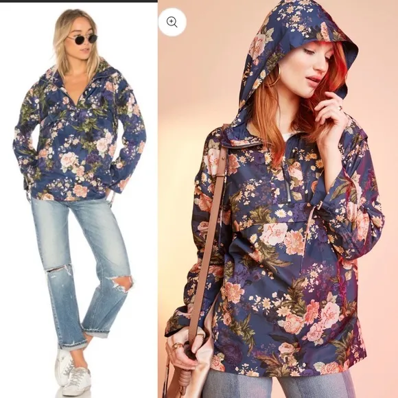 LPA X Anthropologie Jacket 360 Hoodie Windbreaker Waterproof Floral Blue Pink - Image 2