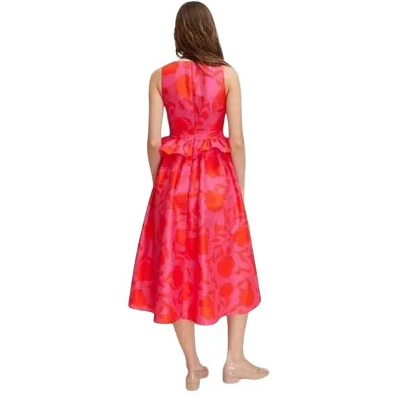Kate Spade Target Red Pink Classic Floral Sleeveless Peplum Midi Dress Sz 6 NWT‎ - Image 2