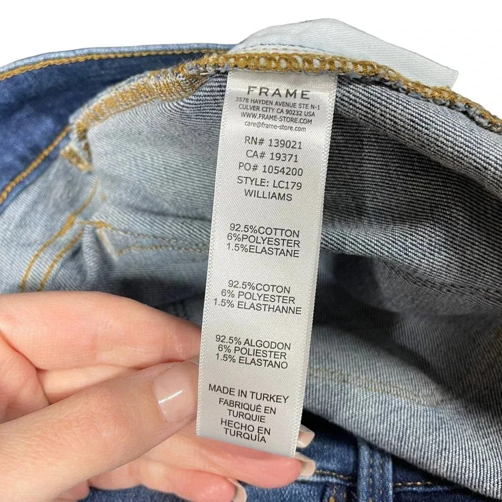 FRAME Le Cut-Off Williams Wash‎ Mid-Rise Stretch Denim Shorts Size 34 - Image 9