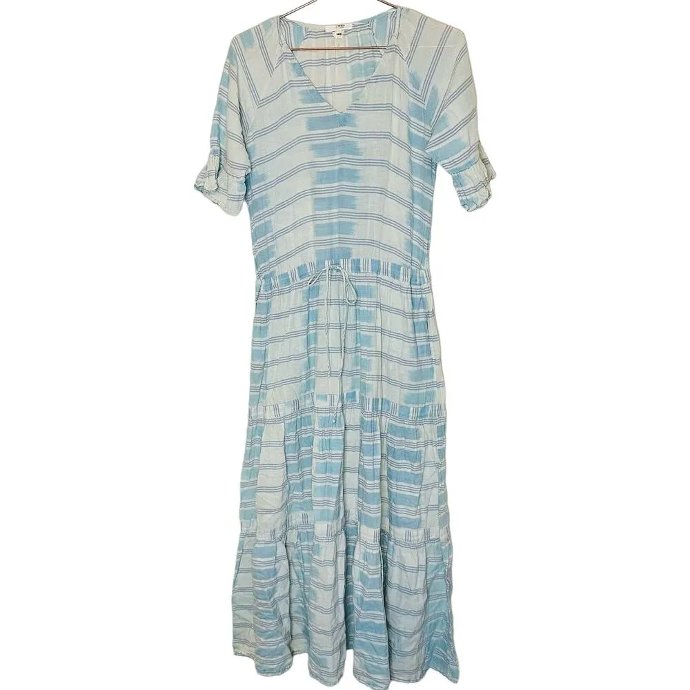 WARM Latitude Blue & White Short Sleeves Tie at Waist Flowy Maxi Dress Size M Size M - Image 5