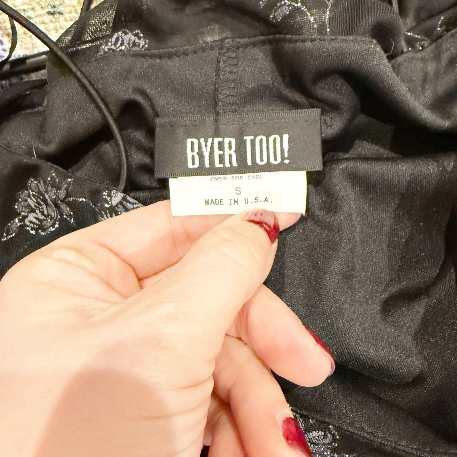 VTG Byer Too Womens Y2K Fairy Grunge Midi Slip Dress Sz Small Dark Floral Sheer Black - Image 7