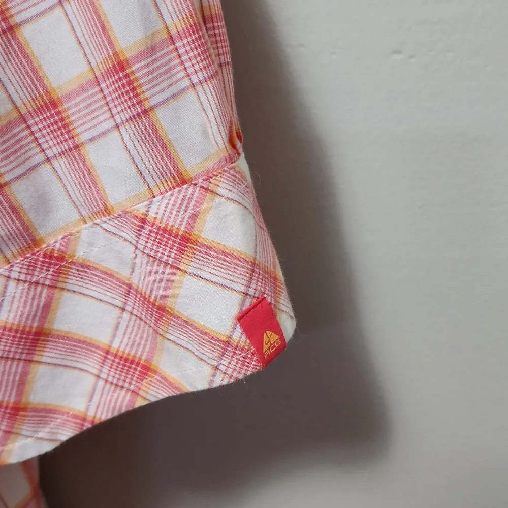 Nike ACG pink & orange plaid button down size large - Image 2