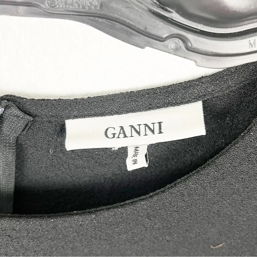 GANNI Clark Classic Black Bell Sleeves Hidden Back Zipper Dress, Size 4 - Image 3