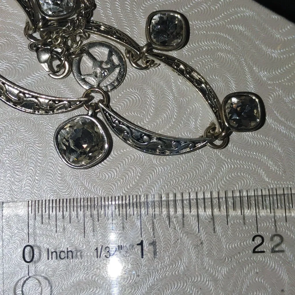 Crown Trifari Crystal Pave Necklace Vintage Silver Tone Filigree Clear Cushion - Image 4